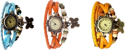 NS18 Vintage Butterfly Rakhi Combo of 3 Sky Blue, Orange And Yellow Analog Watch  - For Women   Watches  (NS18)