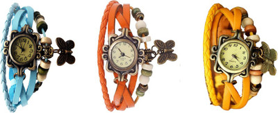 

NS18 Vintage Butterfly Rakhi Combo of 3 Sky Blue, Orange And Yellow Watch - For Women