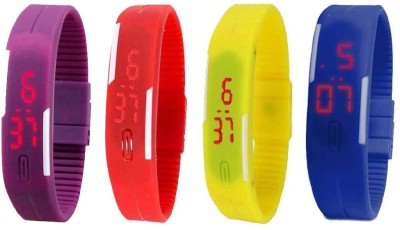 NS18 Silicone Led Magnet Band Combo of 4 Purple, Red, Yellow And Blue Digital Watch  - For Boys & Girls   Watches  (NS18)