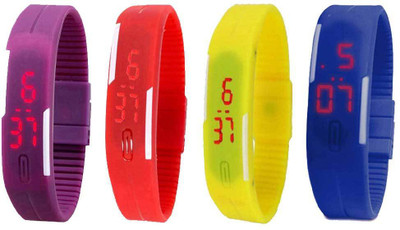 

NS18 Silicone Led Magnet Band Combo of 4 Purple, Red, Yellow And Blue Watch - For Boys & Girls