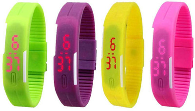 View NS18 Silicone Led Magnet Band Watch Combo of 4 Green, Purple, Yellow And Pink Digital Watch  - For Couple Wrist Watches Price Online(NS18)