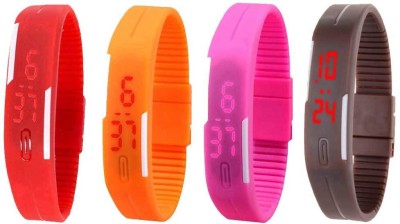 NS18 Silicone Led Magnet Band Combo of 4 Red, Orange, Pink And Brown Digital Watch  - For Boys & Girls   Watches  (NS18)