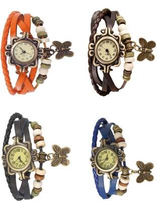 NS18 Vintage Butterfly Rakhi Combo of 4 Orange, Black, Brown And Blue Analog Watch  - For Women   Watches  (NS18)