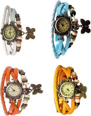 NS18 Vintage Butterfly Rakhi Combo of 4 White, Orange, Sky Blue And Yellow Analog Watch  - For Women   Watches  (NS18)