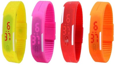 NS18 Silicone Led Magnet Band Combo of 4 Yellow, Pink, Red And Orange Digital Watch  - For Boys & Girls   Watches  (NS18)
