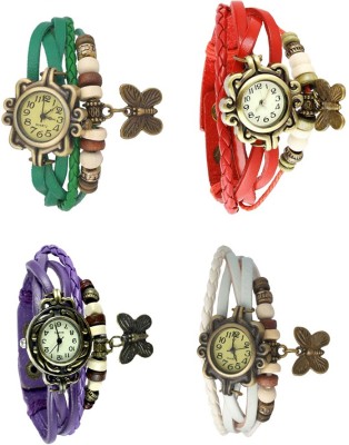 NS18 Vintage Butterfly Rakhi Combo of 4 Green, Purple, Red And White Analog Watch  - For Women   Watches  (NS18)