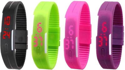 NS18 Silicone Led Magnet Band Watch Combo of 4 Black, Green, Pink And Purple Digital Watch  - For Couple   Watches  (NS18)
