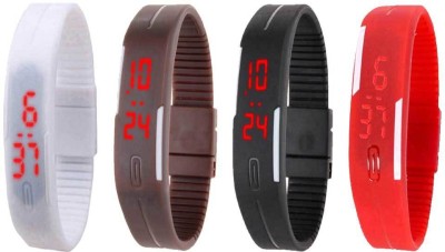 NS18 Silicone Led Magnet Band Watch Combo of 4 White, Brown, Black And Red Digital Watch  - For Couple   Watches  (NS18)
