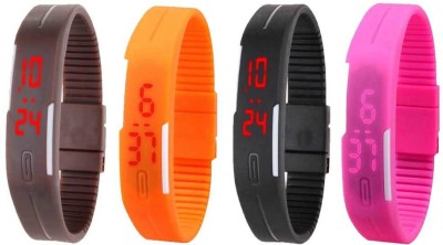 NS18 Silicone Led Magnet Band Combo of 4 Brown, Orange, Black And Pink Digital Watch  - For Boys & Girls   Watches  (NS18)
