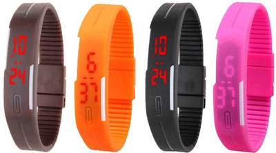 

NS18 Silicone Led Magnet Band Combo of 4 Brown, Orange, Black And Pink Watch - For Boys & Girls