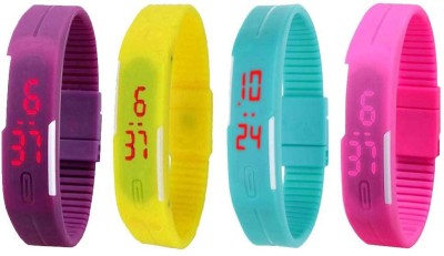 NS18 Silicone Led Magnet Band Watch Combo of 4 Purple, Yellow, Sky Blue And Pink Digital Watch  - For Couple   Watches  (NS18)