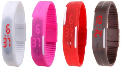 NS18 Silicone Led Magnet Band Combo of 4 White, Pink, Red And Brown Digital Watch  - For Boys & Girls   Watches  (NS18)