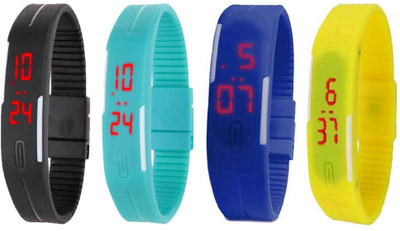 

Kissu Led Magnet Band Combo of 4 Black, Sky Blue, Blue And Yellow Watch - For Men & Women