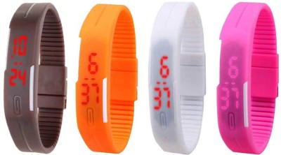 NS18 Silicone Led Magnet Band Watch Combo of 4 Brown, Orange, White And Pink Digital Watch  - For Couple   Watches  (NS18)