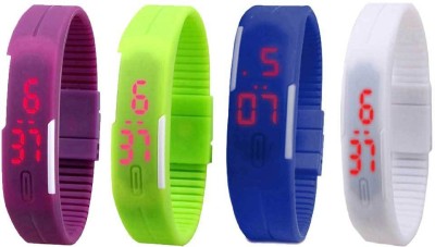 NS18 Silicone Led Magnet Band Combo of 4 Purple, Green, Blue And White Digital Watch  - For Boys & Girls   Watches  (NS18)