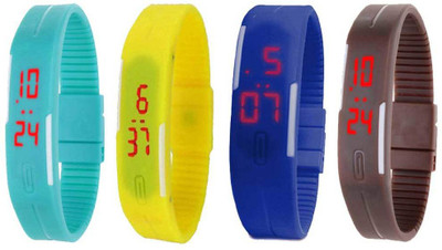

NS18 Silicone Led Magnet Band Combo of 4 Sky Blue, Yellow, Blue And Brown Watch - For Boys & Girls