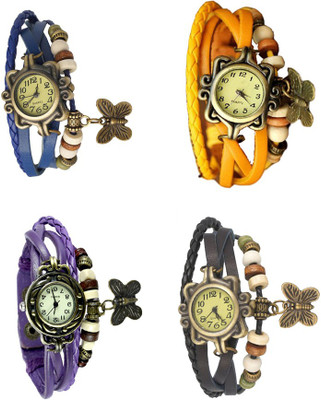 

NS18 Vintage Butterfly Rakhi Combo of 4 Blue, Purple, Yellow And Black Watch - For Women