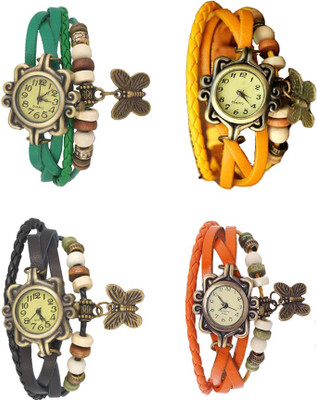

Kissu Vintage Rakhi Combo of 4 Green, Black, Yellow And Orange Watch - For Women