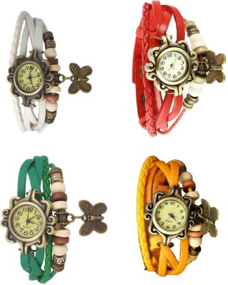 NS18 Vintage Butterfly Rakhi Combo of 4 White, Green, Red And Yellow Analog Watch  - For Women   Watches  (NS18)