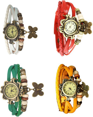 

Kissu Vintage Rakhi Combo of 4 White, Green, Red And Yellow Watch - For Women