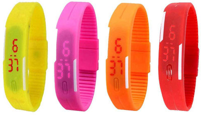 View NS18 Silicone Led Magnet Band Watch Combo of 4 Yellow, Pink, Orange And Red Digital Watch  - For Couple Wrist Watches Price Online(NS18)