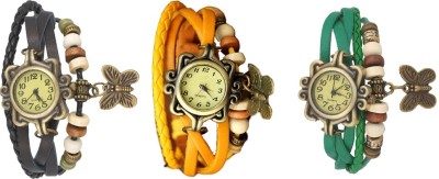 NS18 Vintage Butterfly Rakhi Watch Combo of 3 Black, Yellow And Green Analog Watch  - For Women   Watches  (NS18)
