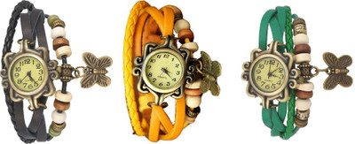 

Kissu Vintage Rakhi Watch Combo of 3 Black, Yellow And Green Watch - For Women