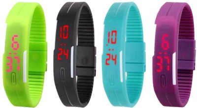 NS18 Silicone Led Magnet Band Watch Combo of 4 Green, Black, Sky Blue And Purple Digital Watch  - For Couple   Watches  (NS18)