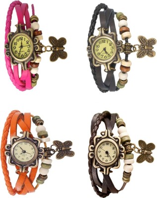 NS18 Vintage Butterfly Rakhi Combo of 4 Pink, Orange, Black And Brown Analog Watch  - For Women   Watches  (NS18)
