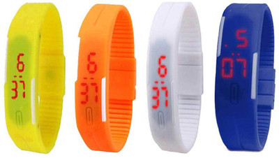 

NS18 Silicone Led Magnet Band Combo of 4 Yellow, Orange, White And Blue Watch - For Boys & Girls