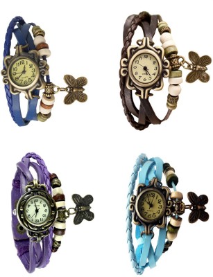 NS18 Vintage Butterfly Rakhi Combo of 4 Blue, Purple, Brown And Sky Blue Analog Watch  - For Women   Watches  (NS18)