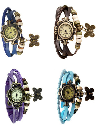 NS18 Vintage Butterfly Rakhi Combo of 4 Blue, Purple, Brown And Sky Blue Analog Watch  - For Women   Watches  (NS18)