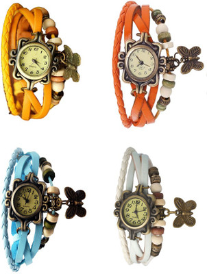 

Kissu Vintage Rakhi Combo of 4 Yellow, Sky Blue, Orange And White Watch - For Women