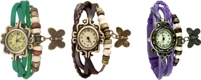 NS18 Vintage Butterfly Rakhi Watch Combo of 3 Green, Brown And Purple Analog Watch  - For Women   Watches  (NS18)