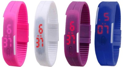 NS18 Silicone Led Magnet Band Combo of 4 Pink, White, Purple And Blue Digital Watch  - For Boys & Girls   Watches  (NS18)