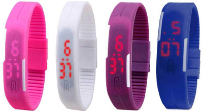 NS18 Silicone Led Magnet Band Combo of 4 Pink, White, Purple And Blue Digital Watch  - For Boys & Girls   Watches  (NS18)