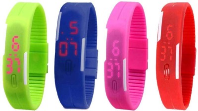 NS18 Silicone Led Magnet Band Watch Combo of 4 Green, Blue, Pink And Red Digital Watch  - For Couple   Watches  (NS18)