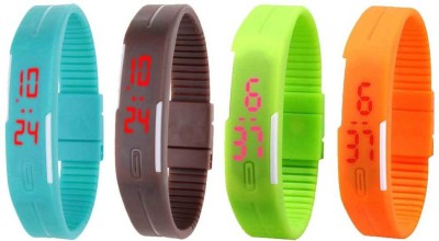 NS18 Silicone Led Magnet Band Combo of 4 Sky Blue, Brown, Green And Orange Digital Watch  - For Boys & Girls   Watches  (NS18)