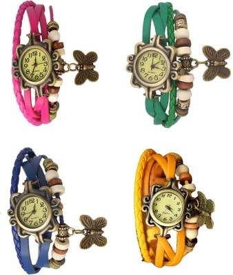 NS18 Vintage Butterfly Rakhi Combo of 4 Pink, Blue, Green And Yellow Analog Watch  - For Women   Watches  (NS18)