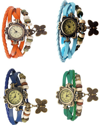 

NS18 Vintage Butterfly Rakhi Combo of 4 Orange, Blue, Sky Blue And Green Watch - For Women