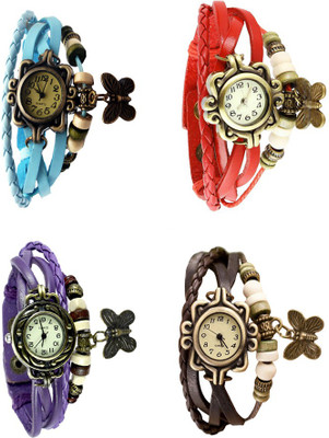 

NS18 Vintage Butterfly Rakhi Combo of 4 Sky Blue, Purple, Red And Brown Watch - For Women