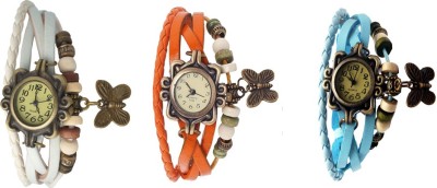 NS18 Vintage Butterfly Rakhi Watch Combo of 3 White, Orange And Sky Blue Analog Watch  - For Women   Watches  (NS18)