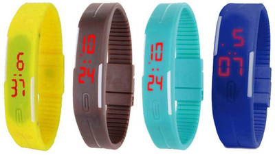 View NS18 Silicone Led Magnet Band Combo of 4 Yellow, Brown, Sky Blue And Blue Digital Watch  - For Boys & Girls Wrist Watches Price Online(NS18)