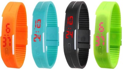 NS18 Silicone Led Magnet Band Combo of 4 Orange, Sky Blue, Black And Green Digital Watch  - For Boys & Girls   Watches  (NS18)
