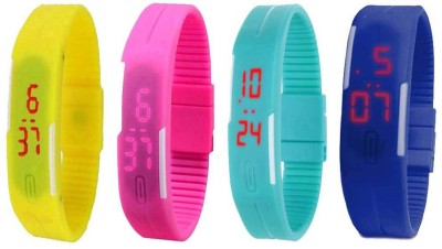 NS18 Silicone Led Magnet Band Combo of 4 Yellow, Pink, Sky Blue And Blue Digital Watch  - For Boys & Girls   Watches  (NS18)