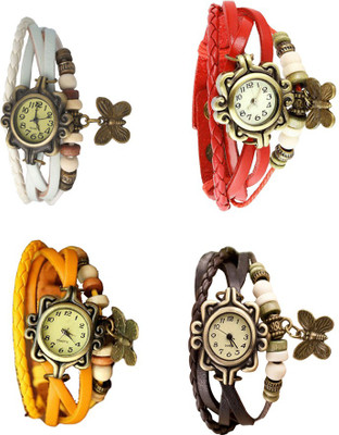 

Kissu Vintage Rakhi Combo of 4 White, Yellow, Red And Brown Watch - For Women