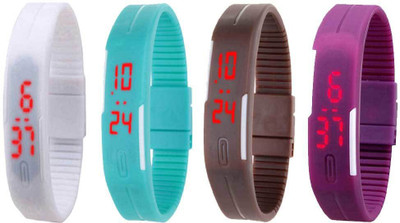 

NS18 Silicone Led Magnet Band Watch Combo of 4 White, Sky Blue, Brown And Purple Watch - For Couple