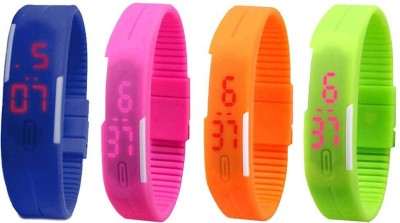 NS18 Silicone Led Magnet Band Combo of 4 Blue, Pink, Orange And Green Digital Watch  - For Boys & Girls   Watches  (NS18)