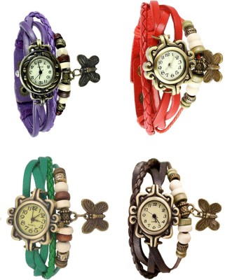 NS18 Vintage Butterfly Rakhi Combo of 4 Purple, Green, Red And Brown Analog Watch  - For Women   Watches  (NS18)