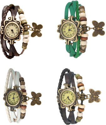 

NS18 Vintage Butterfly Rakhi Combo of 4 Brown, White, Green And Black Watch - For Women